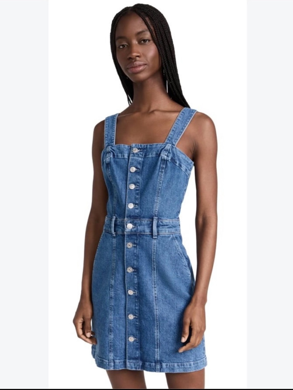 PAIGE Blue Denim Button-Front Overall Dress